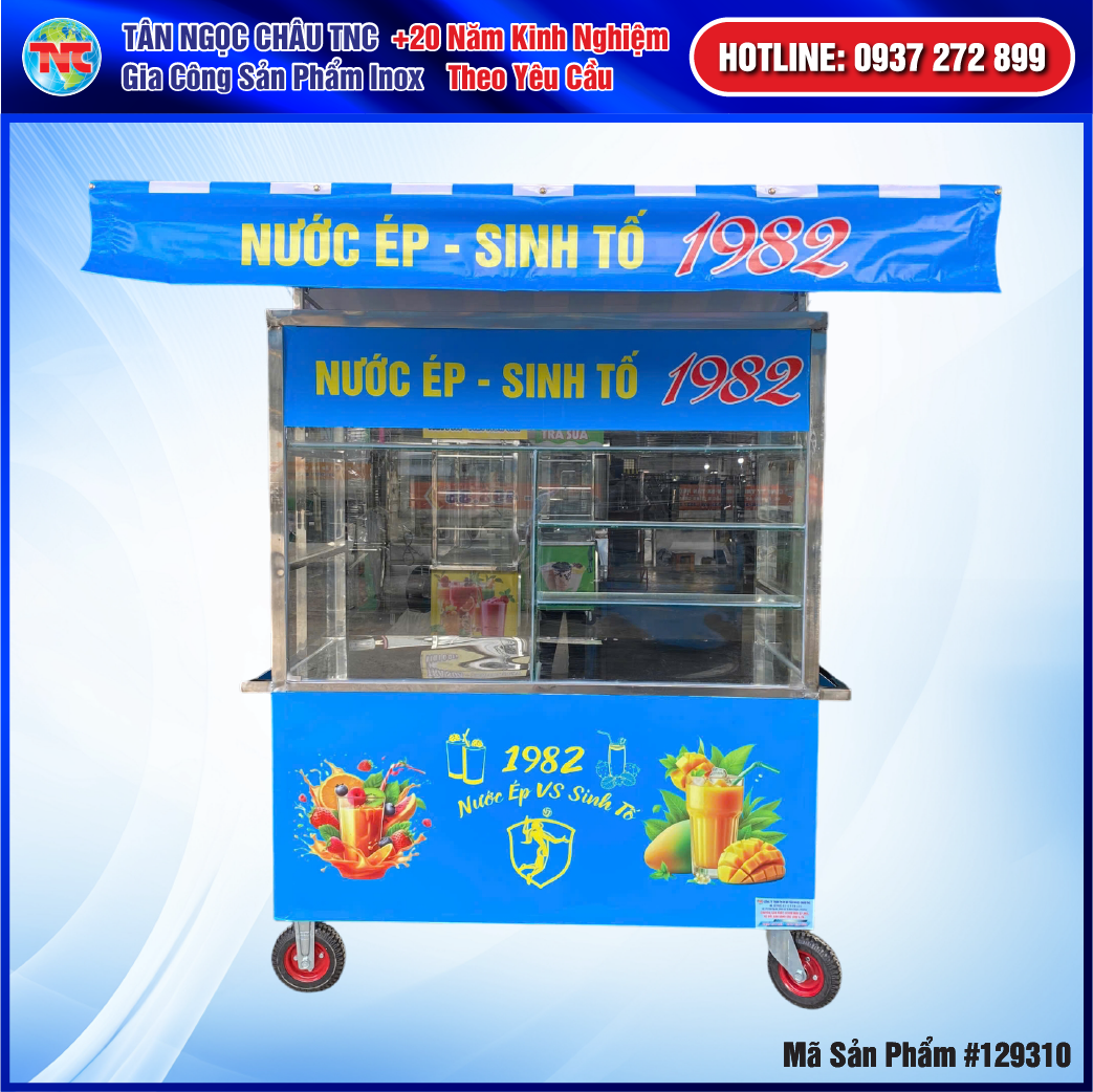 Xe Nước Ép Trái Cây Decal Xanh Giá Rẻ Có Mái Bạt Che